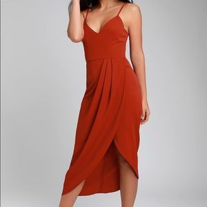 Lulu’s Reinette Rust Red Midi Dress